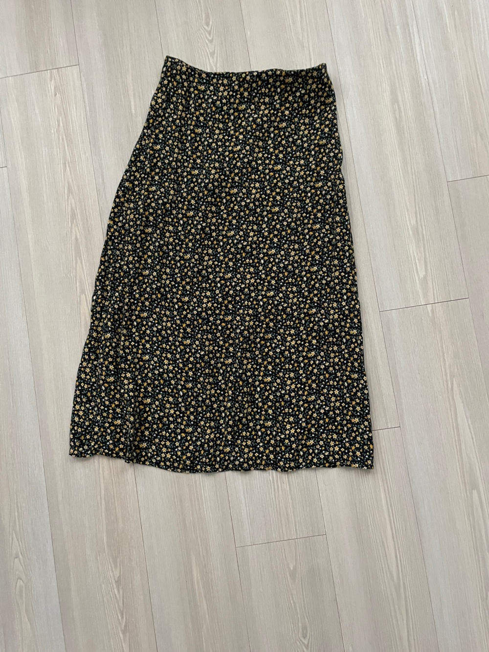 Brandy Melville Black Midi Skirt with Small Yellow Floral Print